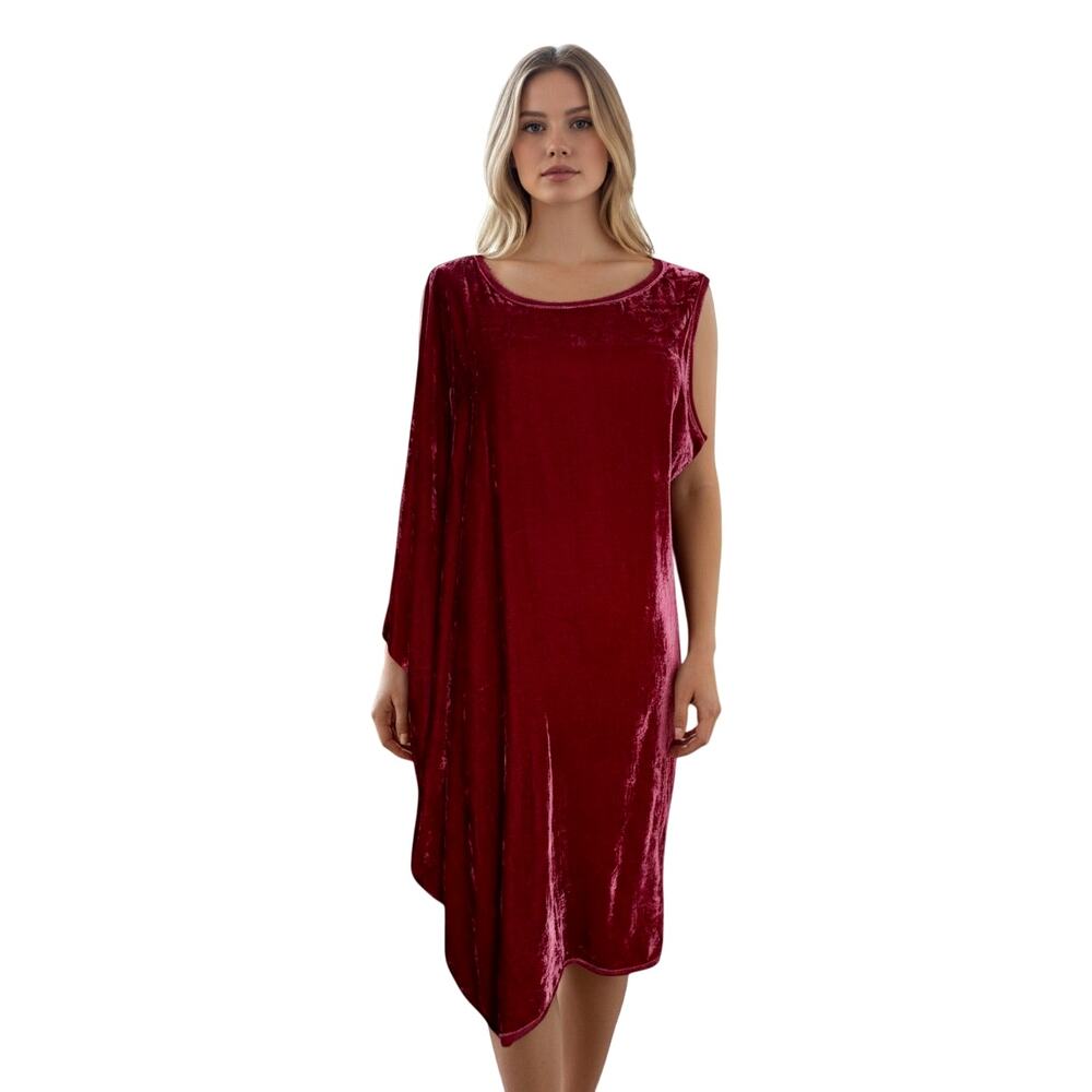 Liviana Conti Velvet Asymmetrical Midi Dress Size M Silk and Viscose Blend